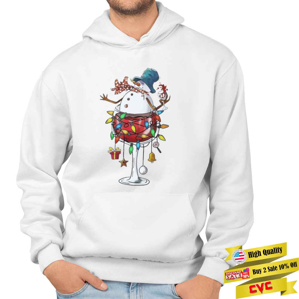 Glass Of Red Wine Snowman Drinker Christmas shirt 4 Unisex Hoodie