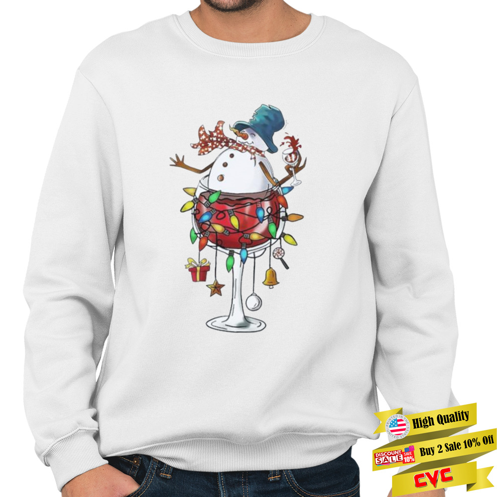 Glass Of Red Wine Snowman Drinker Christmas shirt 5 Crewneck Sweatshirt
