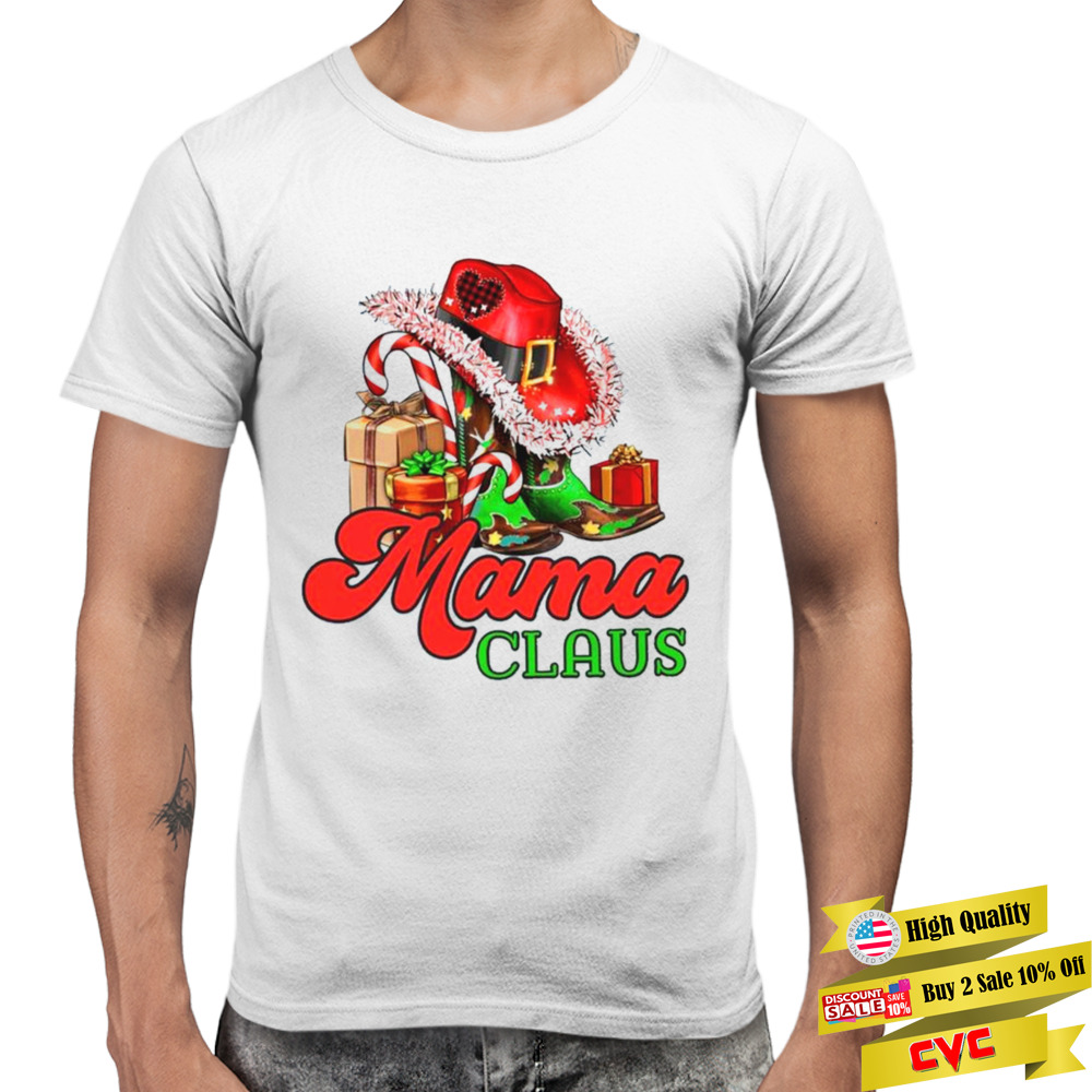 Mama Claus Cowgirl Hat And Boots Lovers Christmas 2022 shirt 3 Premium Men T-shirt