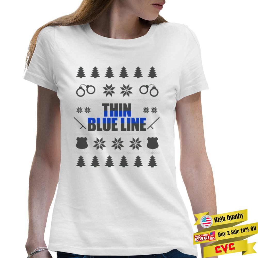 Thin Blue Line Ugly Christmas Police Christmas shirt 2 Premium Ladies T-shirt