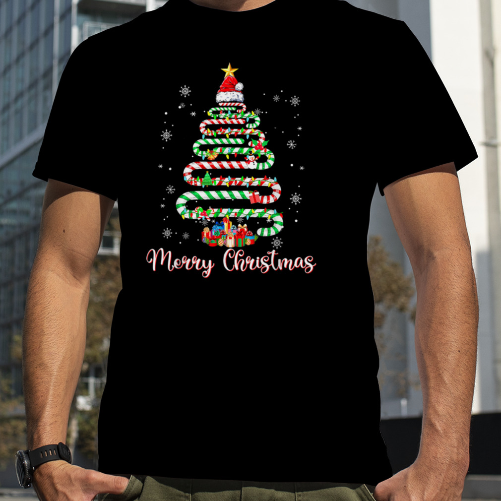 Merry Christmas Candy Cane Tree Lights Santa Hat Family Xmas T-Shirt B0BM4PTHS1