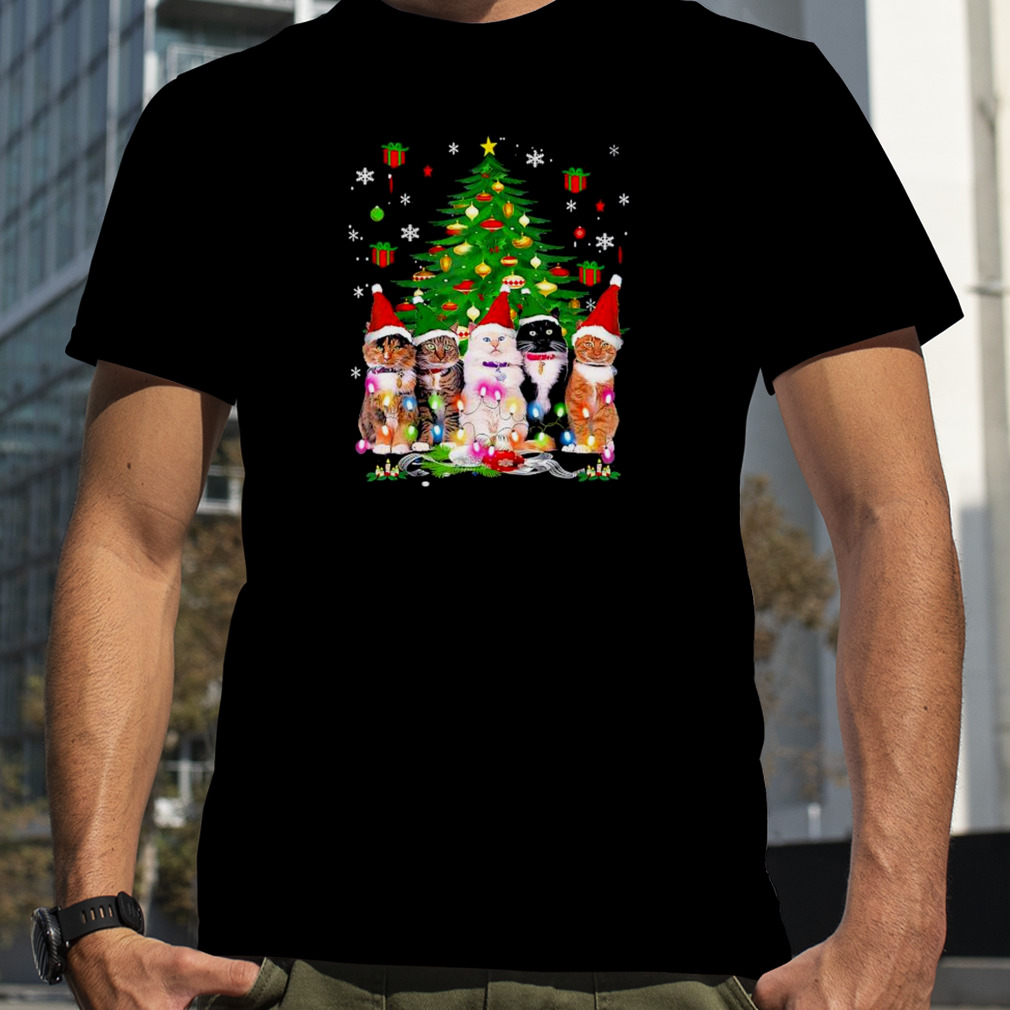 Santa Cats light 2022 Christmas tree shirt