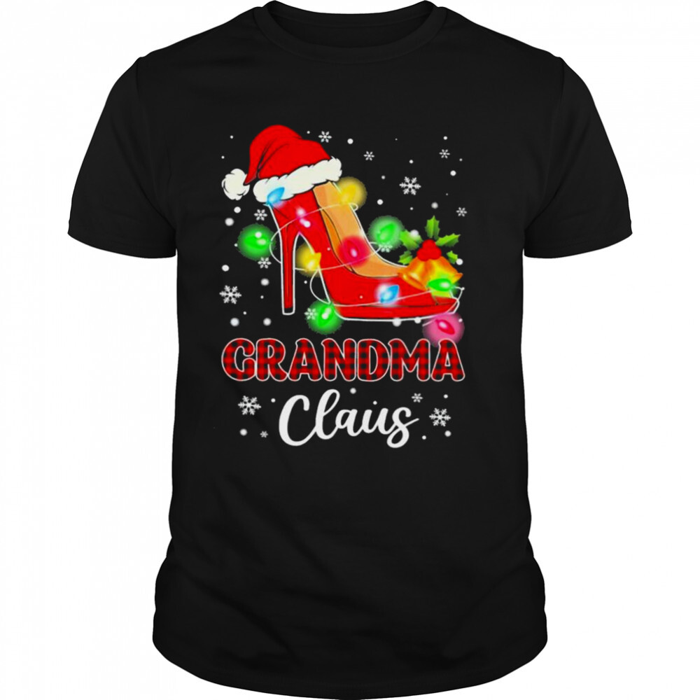 Santa High-heeled Grandma Claus Merry Christmas light shirt
