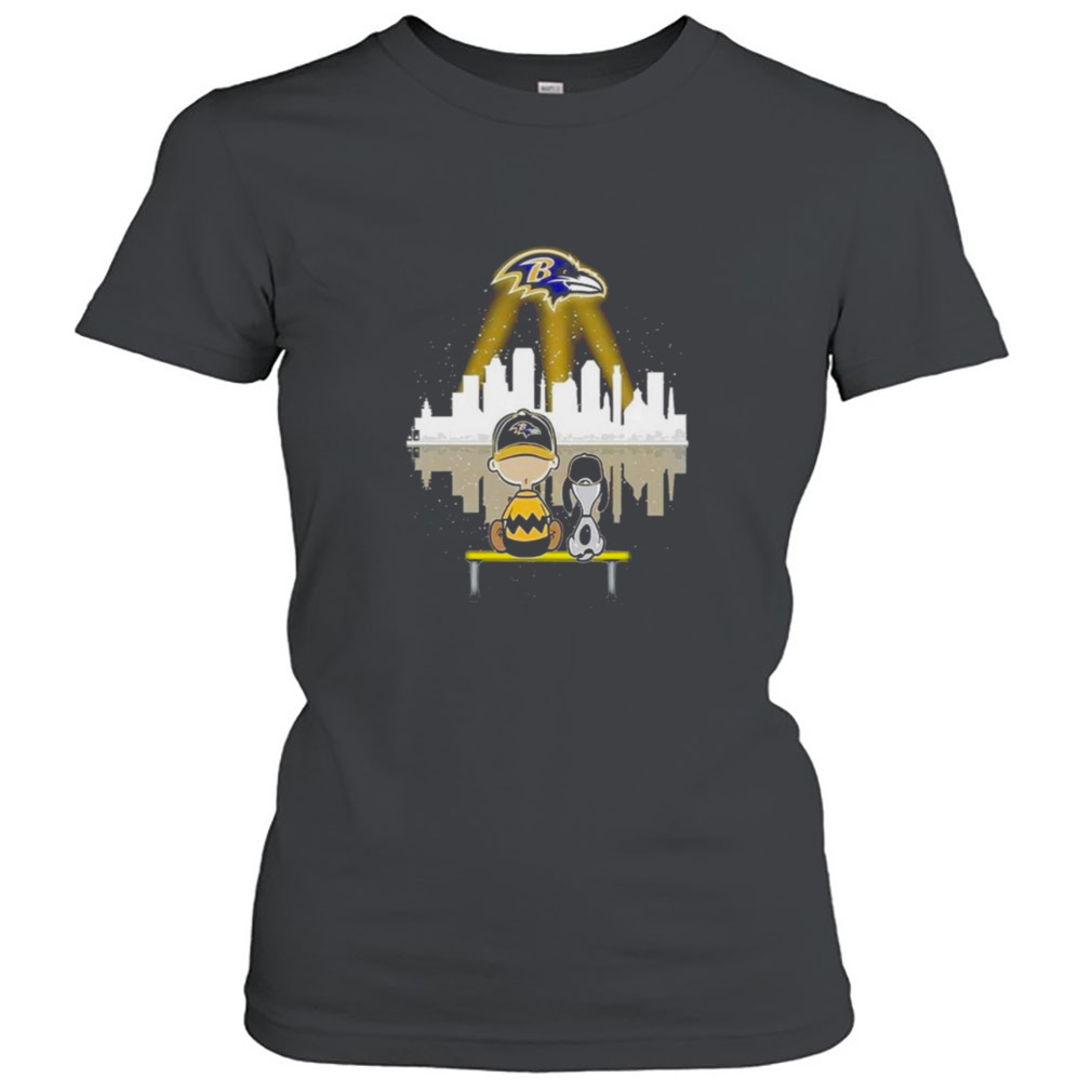 Charlie Brown And Snoopy Dog Watching City Baltimore Ravens Shirt