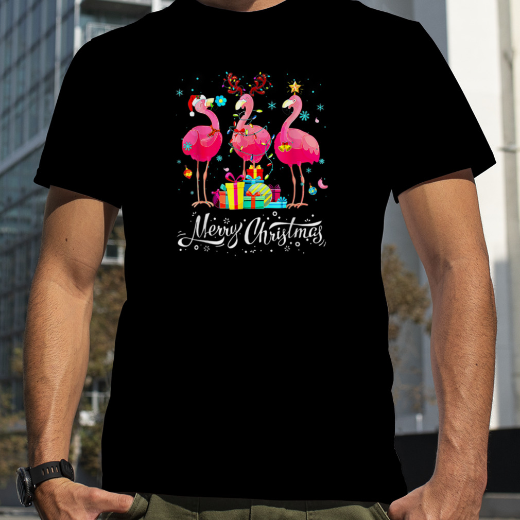Flamingo Lights Santa Hat Sweater Xmas Tree Christmas T-Shirt B0BMB54T3K