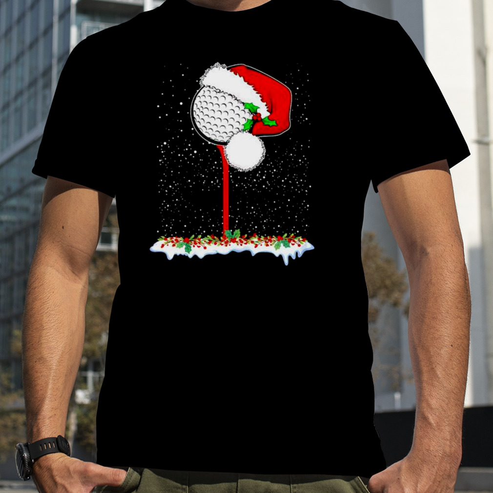 golf ball with santa hat Christmas holiday shirt