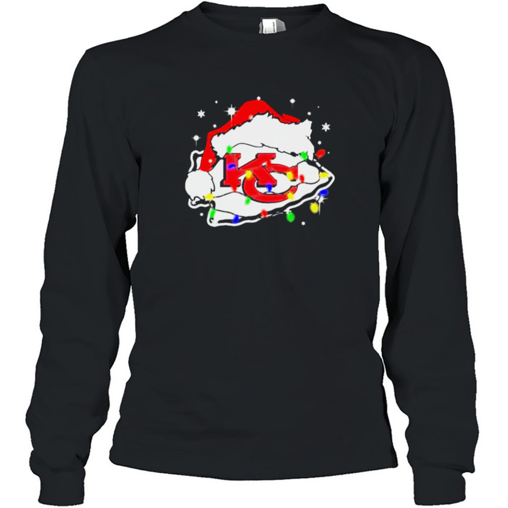 Funny Santa Kansas City Chiefs logo light Christmas Shirt - Reallovetees