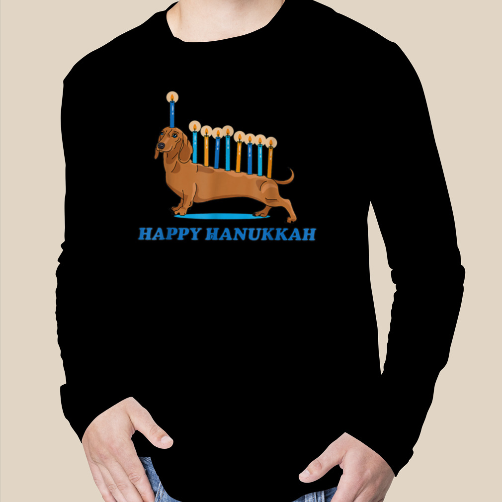 Funny Jewish Dachshund Menorah Happy Hanukkah Chanukah T-Shirt B0BML5VYSB