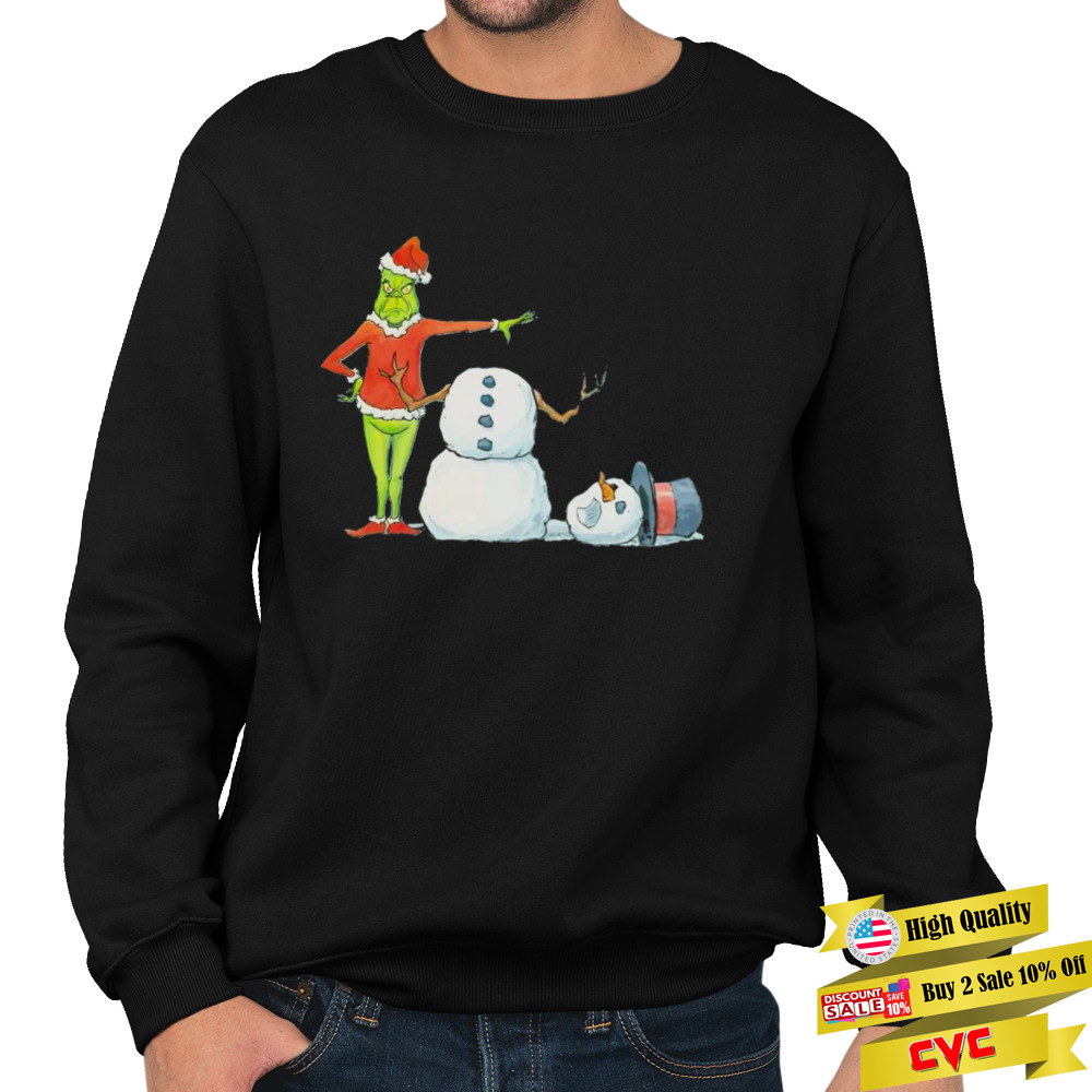 Merry Grinchmas Grinch and snowman cute christmas 2022 shirt 5 Unisex Crewneck Sweatshirt