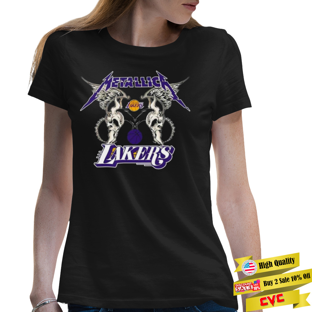 NBA Los Angeles Lakers Logo Black Metallica Wings Shirt 2 Premium Ladies Tee