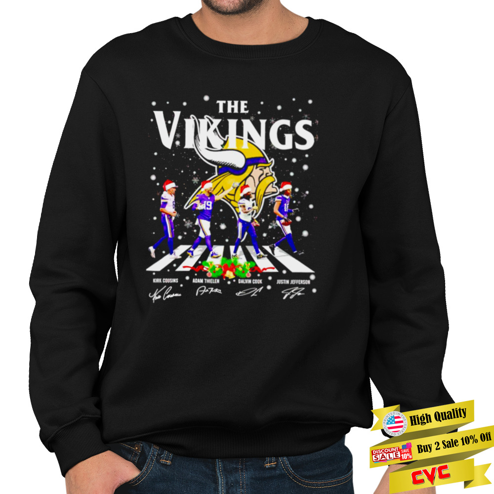 The Minnesota Vikings abbey road Christmas signatures shirt 5 Unisex Crewneck Sweatshirt