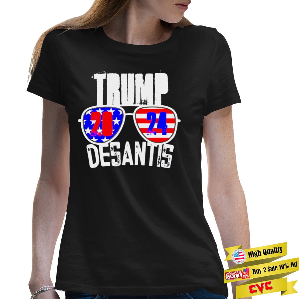 Trump Desantis 2024 Cool Sunglasses American Flag shirt 2 Premium Ladies Tee