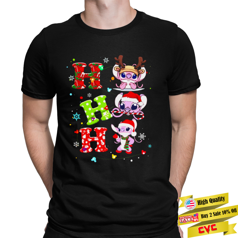 Walt Disney Angel Stitch Merry Christmas Cute Character Cartoon Ho Ho Ho shirt 1 Unisex Tee