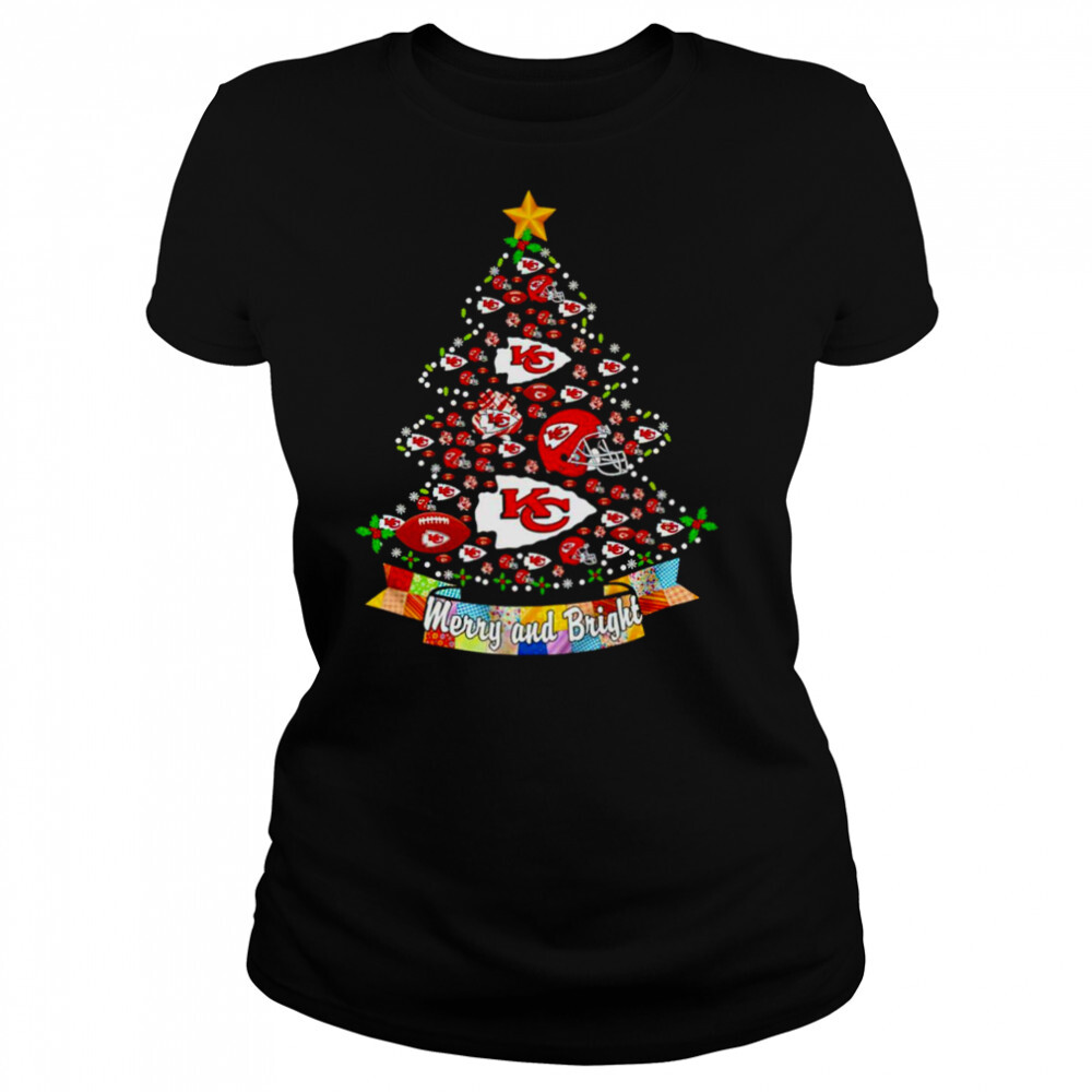 Kansas City Chiefs Christmas tree Merry and Bright shirt 4 Women's shirts