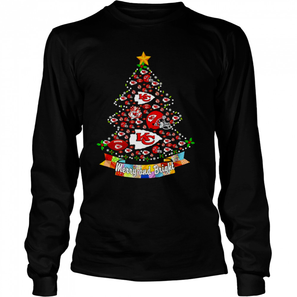 Kansas City Chiefs Christmas tree Merry and Bright shirt 3 Long Sleeved shirts