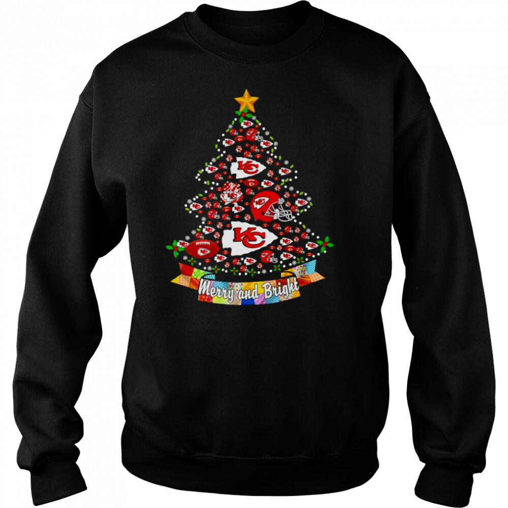 Kansas City Chiefs Christmas tree Merry and Bright shirt 2 Sweat shirts