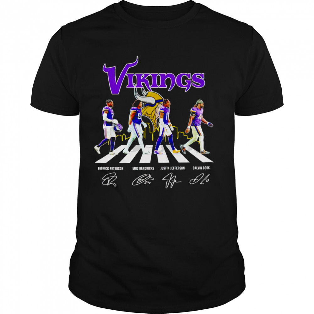 Minnesota Vikings 2022 abbey road signatures shirt 1 Unisex shirts