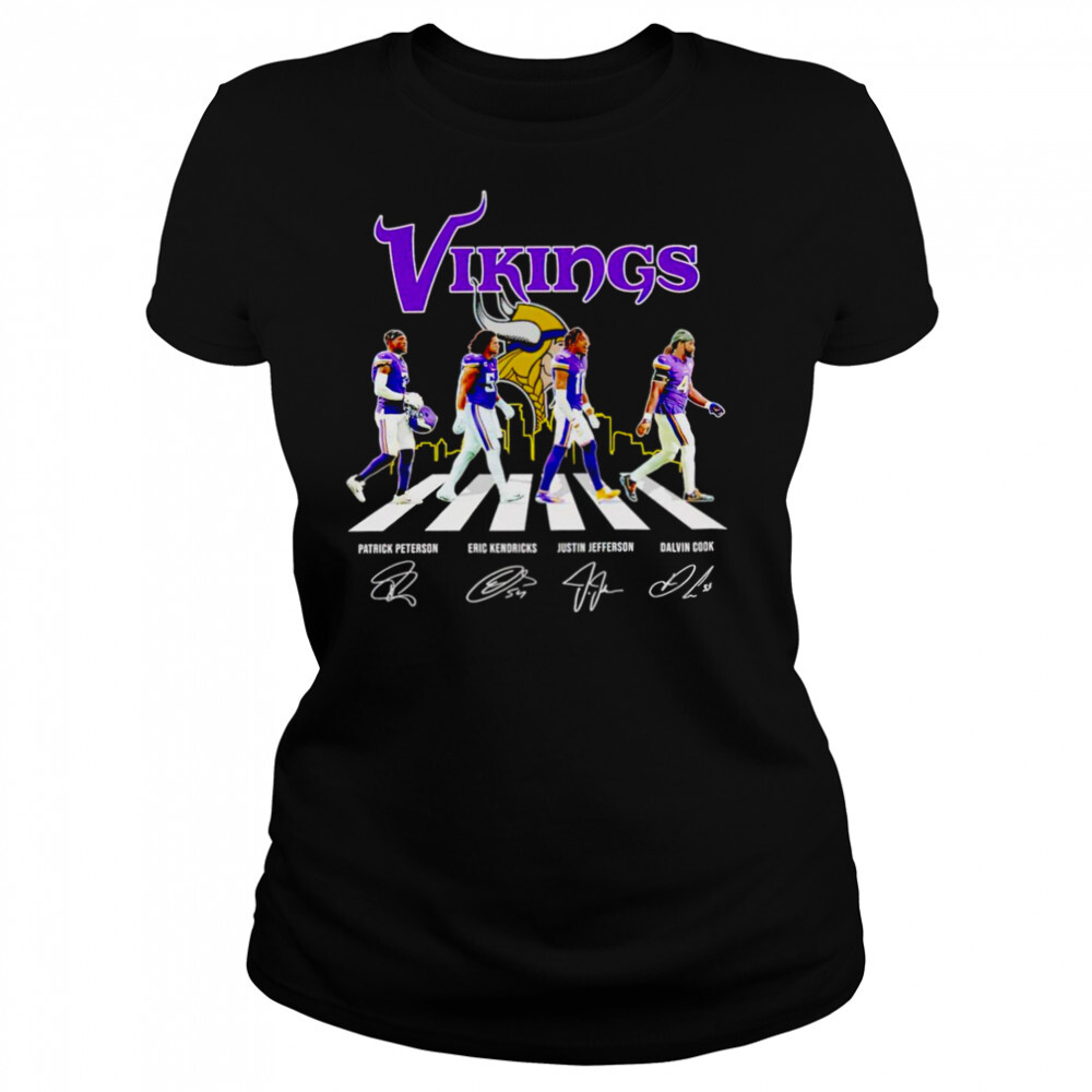 Minnesota Vikings 2022 abbey road signatures shirt 4 Women's shirts