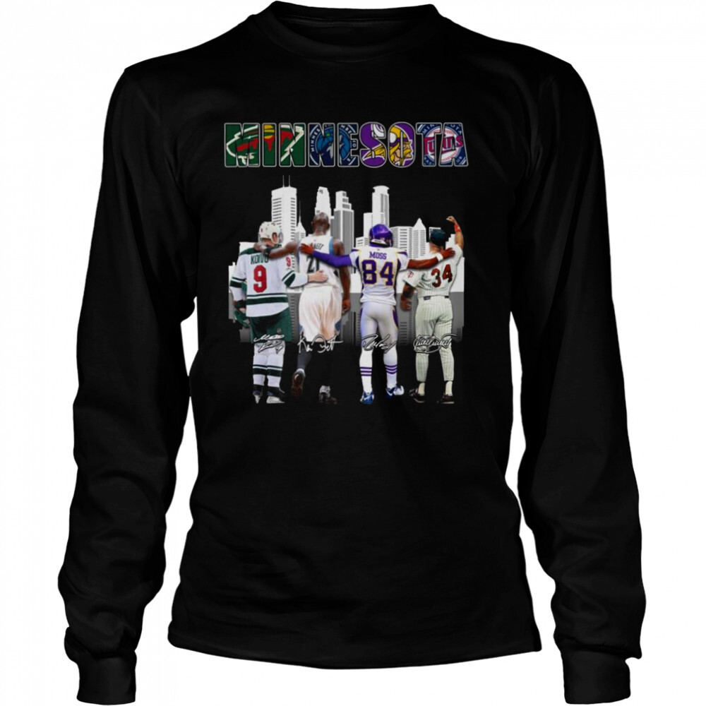 Minnesota Wild Minnesota Timberwolves Minnesota Vikings And Minnesota Twins Champs City 2022 signatures shirt 3 Long Sleeved shirts