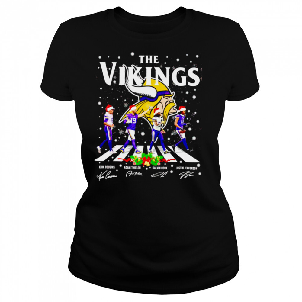 The Minnesota Vikings abbey road Christmas signatures shirt 4 Women's shirts