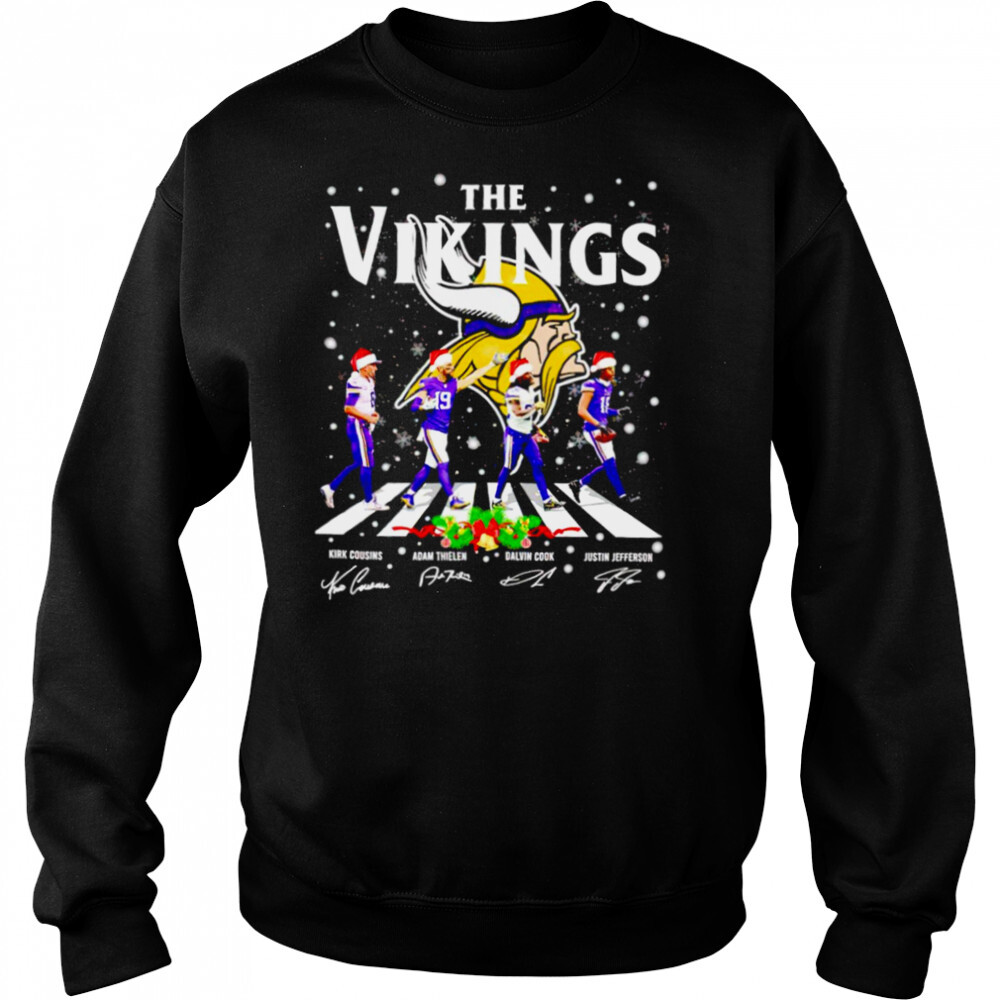 The Minnesota Vikings abbey road Christmas signatures shirt 2 Sweat shirts