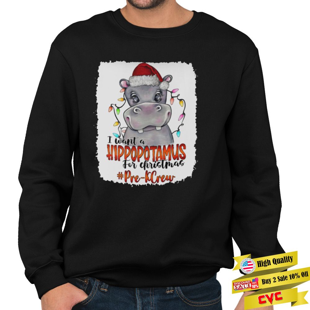 Santa Hoppo I Want A Hippopotamus For Christmas Pre-k Crew Light Shirt 5 Unisex Crewneck Sweatshirt