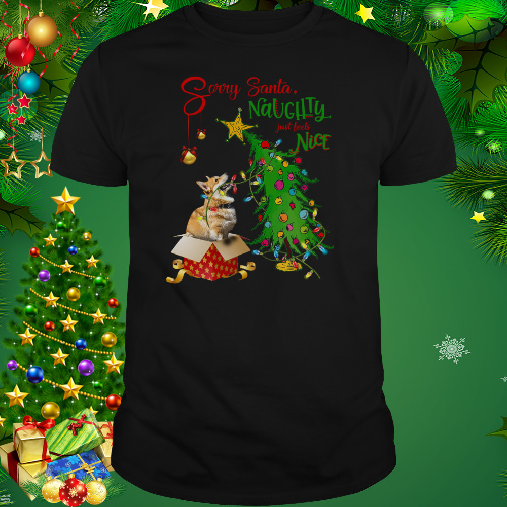 Corgi Sorry Santa Naughty Just Feels Nice Christmas Tree Light 1 Unisex tshirt