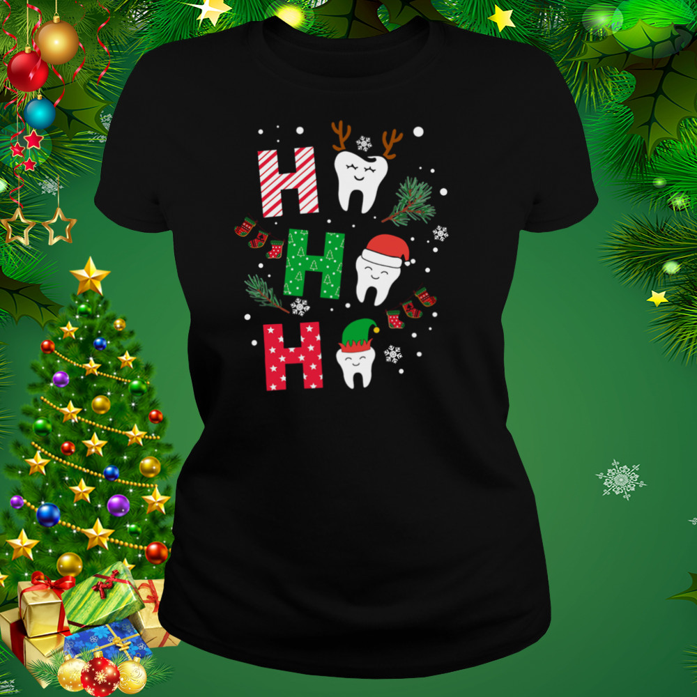 Dental Ho Ho Ho Reindeer Santa Elf Merry Christmas shirt 2 Women's tshirt