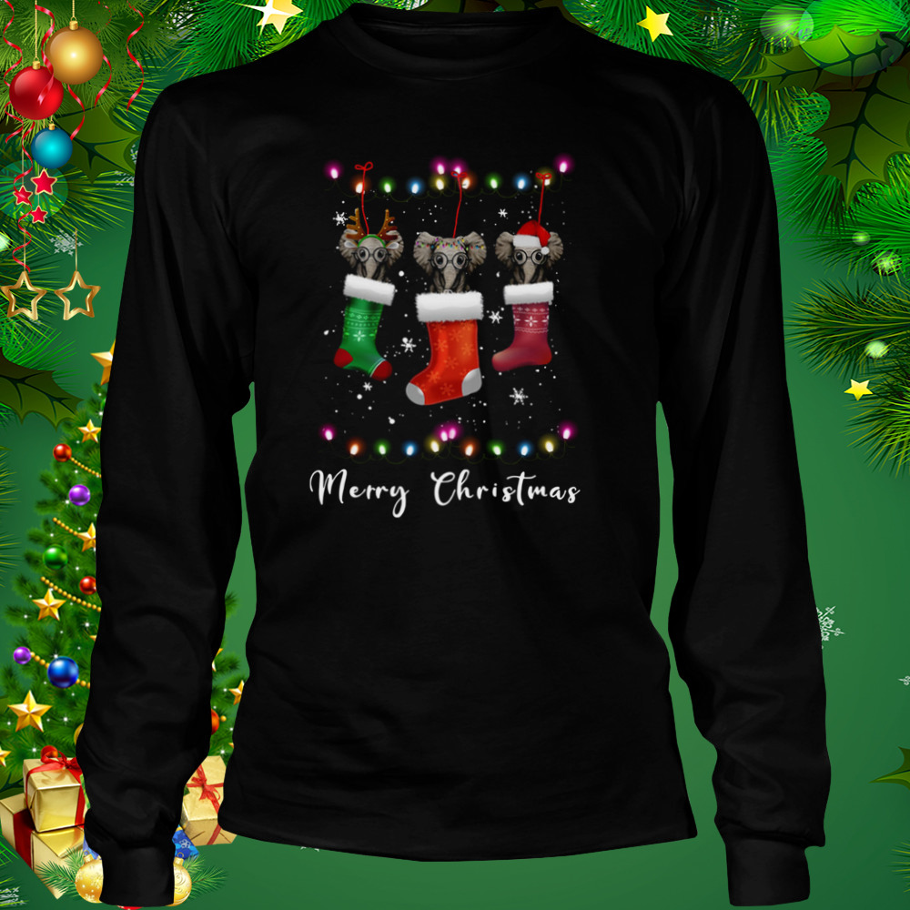Elephant Santa Hat Sock Merry Christmas Light shirt 3 Longsleeve tshirt