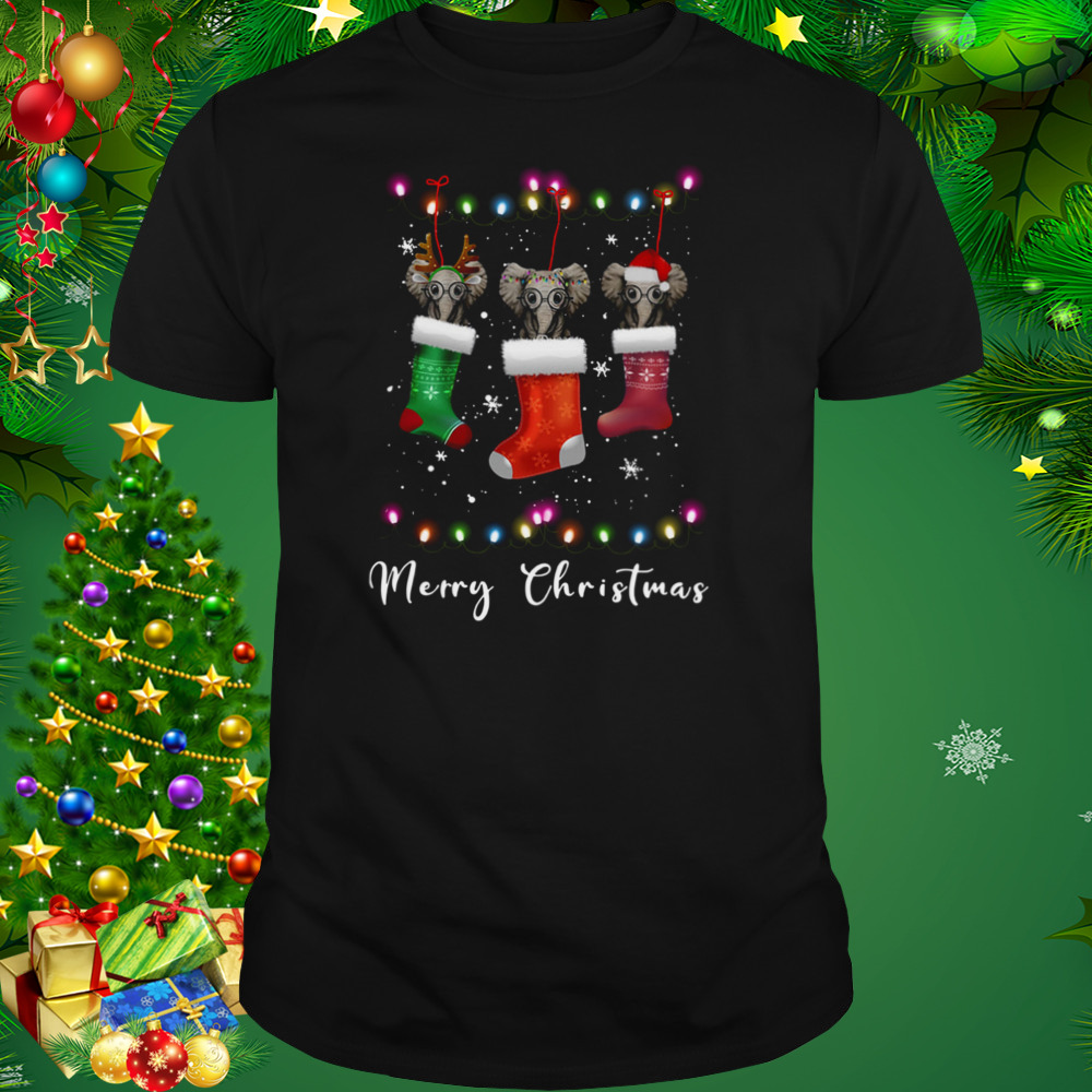 Elephant Santa Hat Sock Merry Christmas Light shirt 1 Unisex tshirt