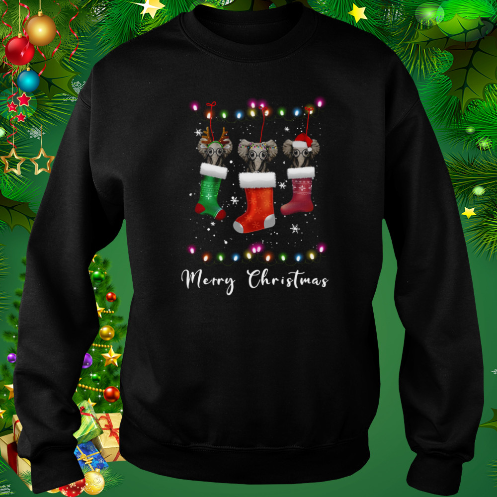 Elephant Santa Hat Sock Merry Christmas Light shirt 4 Sweat tshirt
