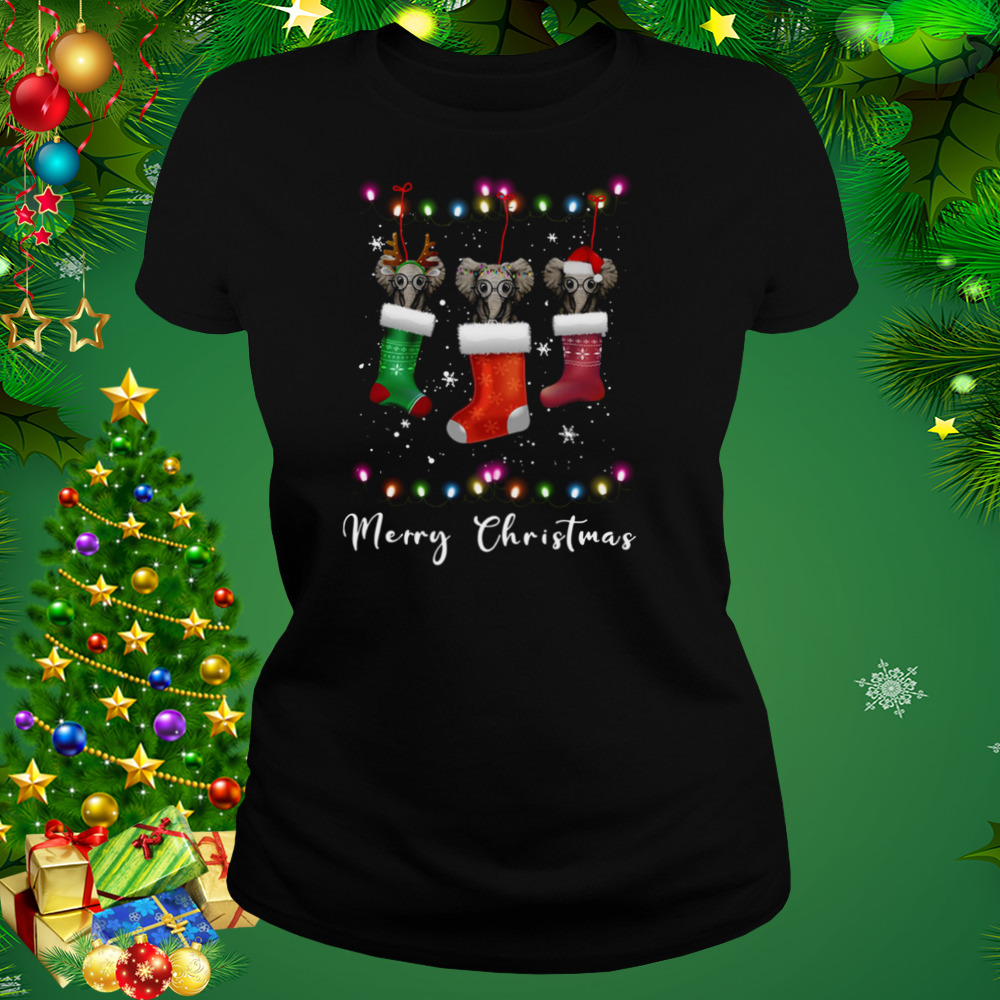 Elephant Santa Hat Sock Merry Christmas Light shirt 2 Women's tshirt