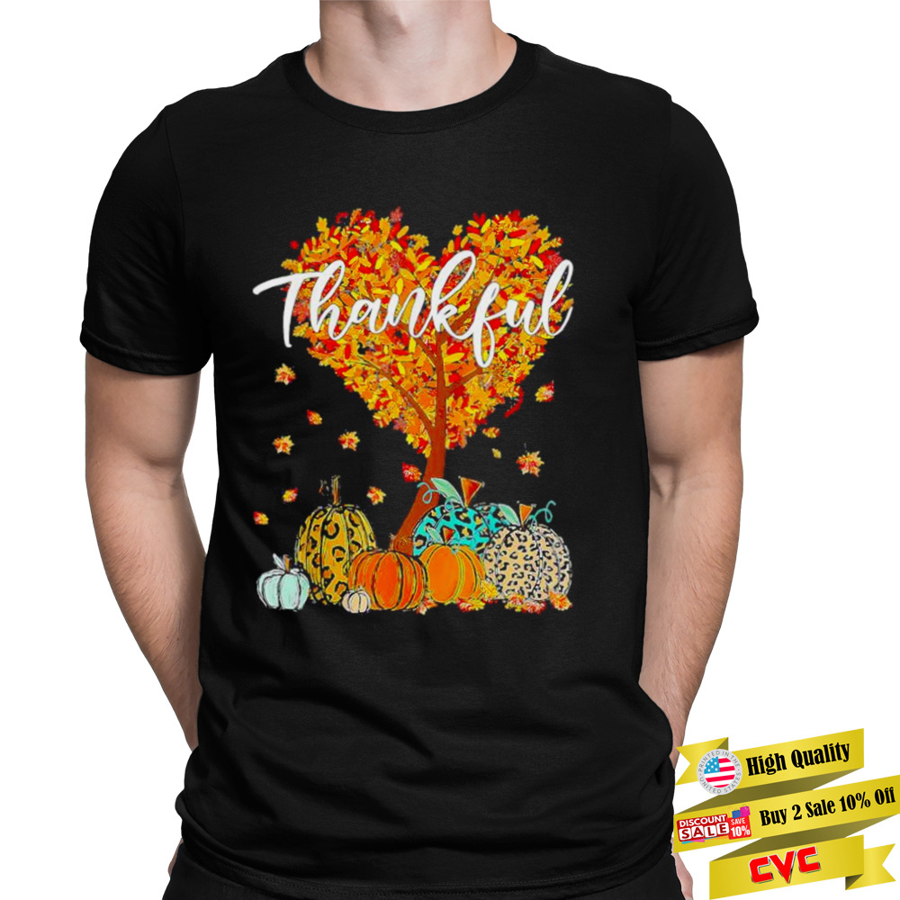 Happy Thanksgiving Day Autumn Fall Thankful Pumpkin Leopard T-Shirt 1 Unisex Tee