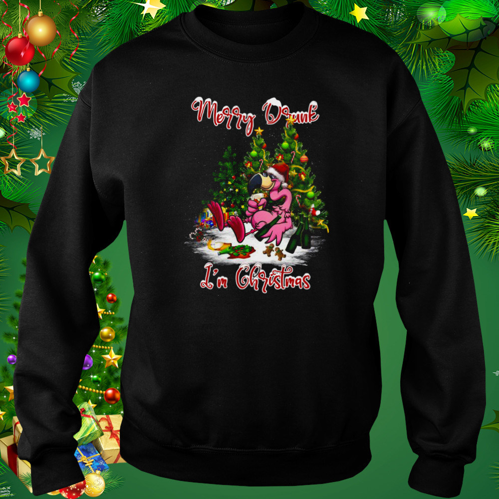 Santa Flamingo Merry Drunk I’m Christmas Tree Gift shirt 4 Sweat tshirt