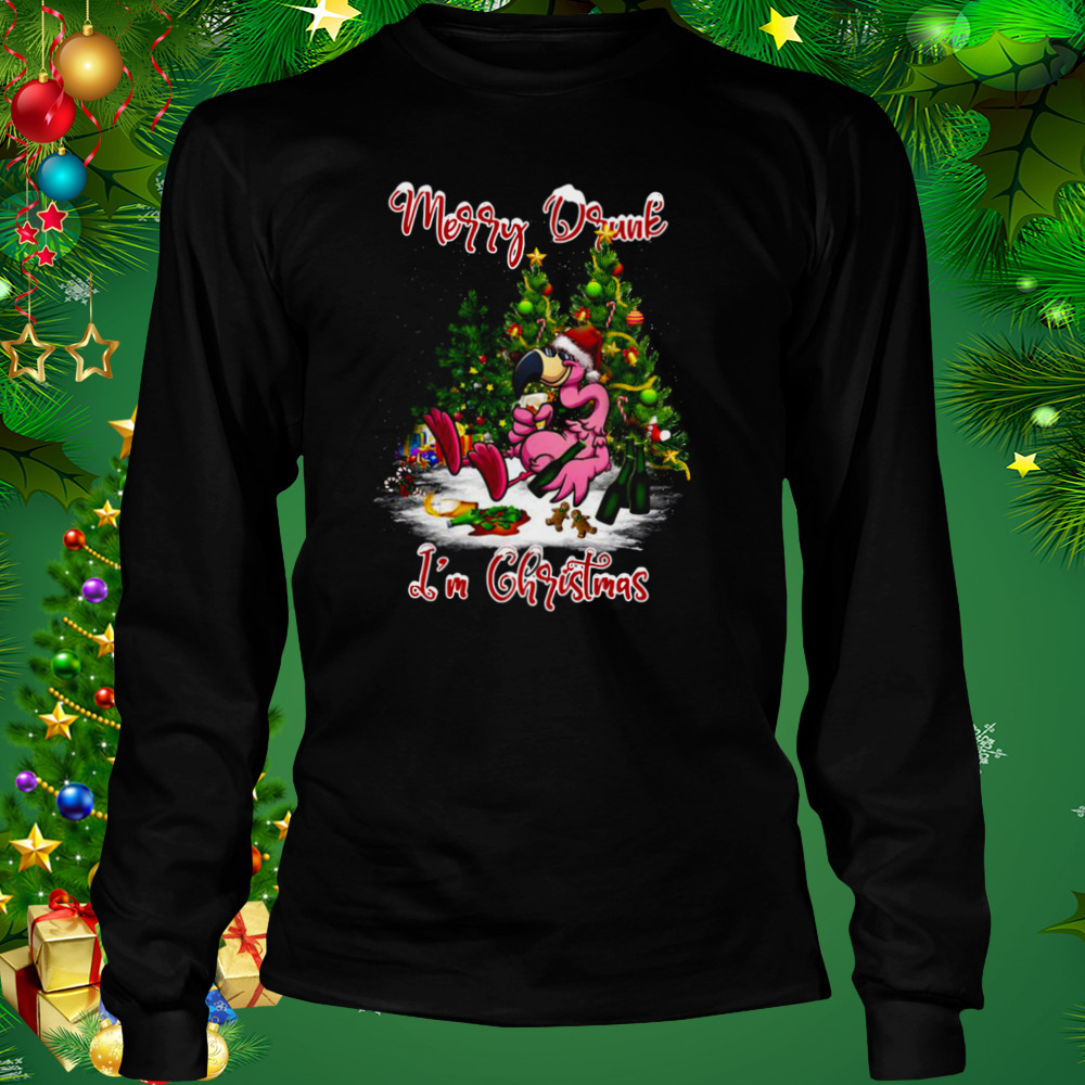 Santa Flamingo Merry Drunk I’m Christmas Tree Gift shirt 3 Longsleeve tshirt