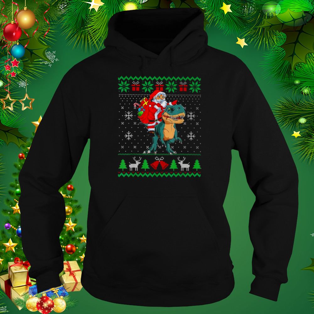 Santa riding dinosaur t rex dinosaur Christmas ugly shirt 5 Hoodie tshirt
