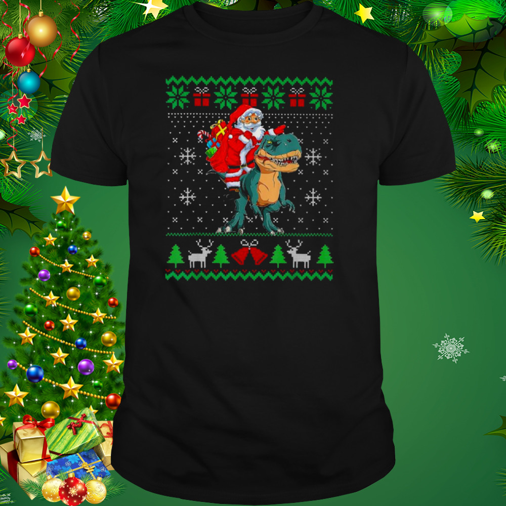 Santa riding dinosaur t rex dinosaur Christmas ugly shirt 1 Unisex tshirt