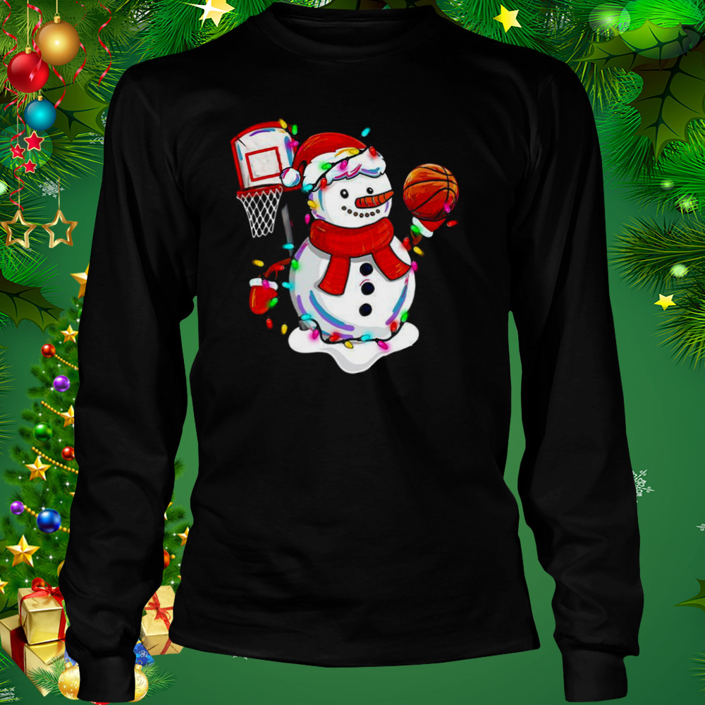 Snowman Playing Basketball Merry Christmas Light shirt 3 Longsleeve tshirt