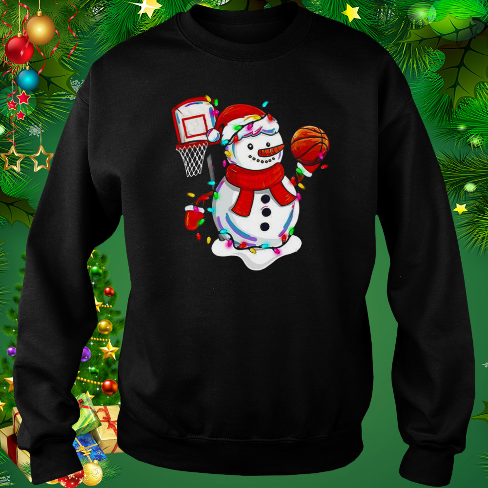 Snowman Playing Basketball Merry Christmas Light shirt 4 Sweat tshirt