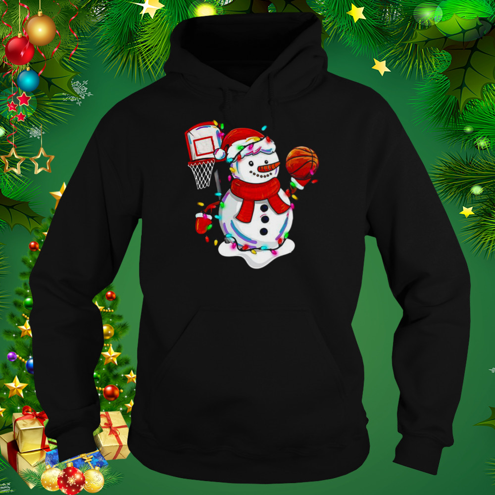 Snowman Playing Basketball Merry Christmas Light shirt 5 Hoodie tshirt