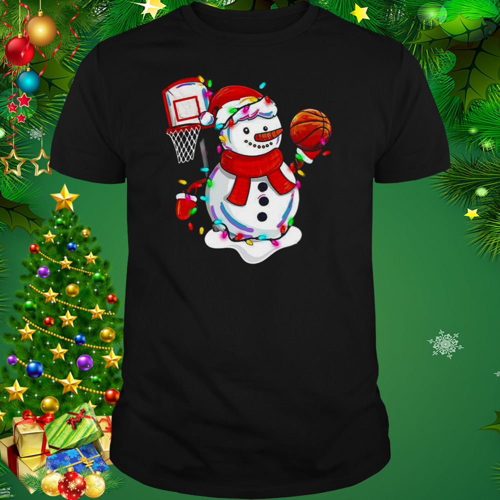 Snowman Playing Basketball Merry Christmas Light shirt 1 Unisex tshirt