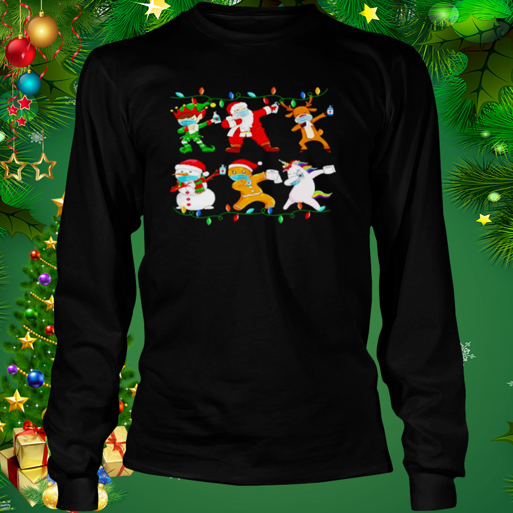 christmas dabbing Santa Elf friends Christmas lights shirt 3 Longsleeve tshirt