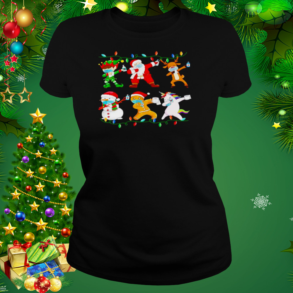 christmas dabbing Santa Elf friends Christmas lights shirt 2 Women's tshirt