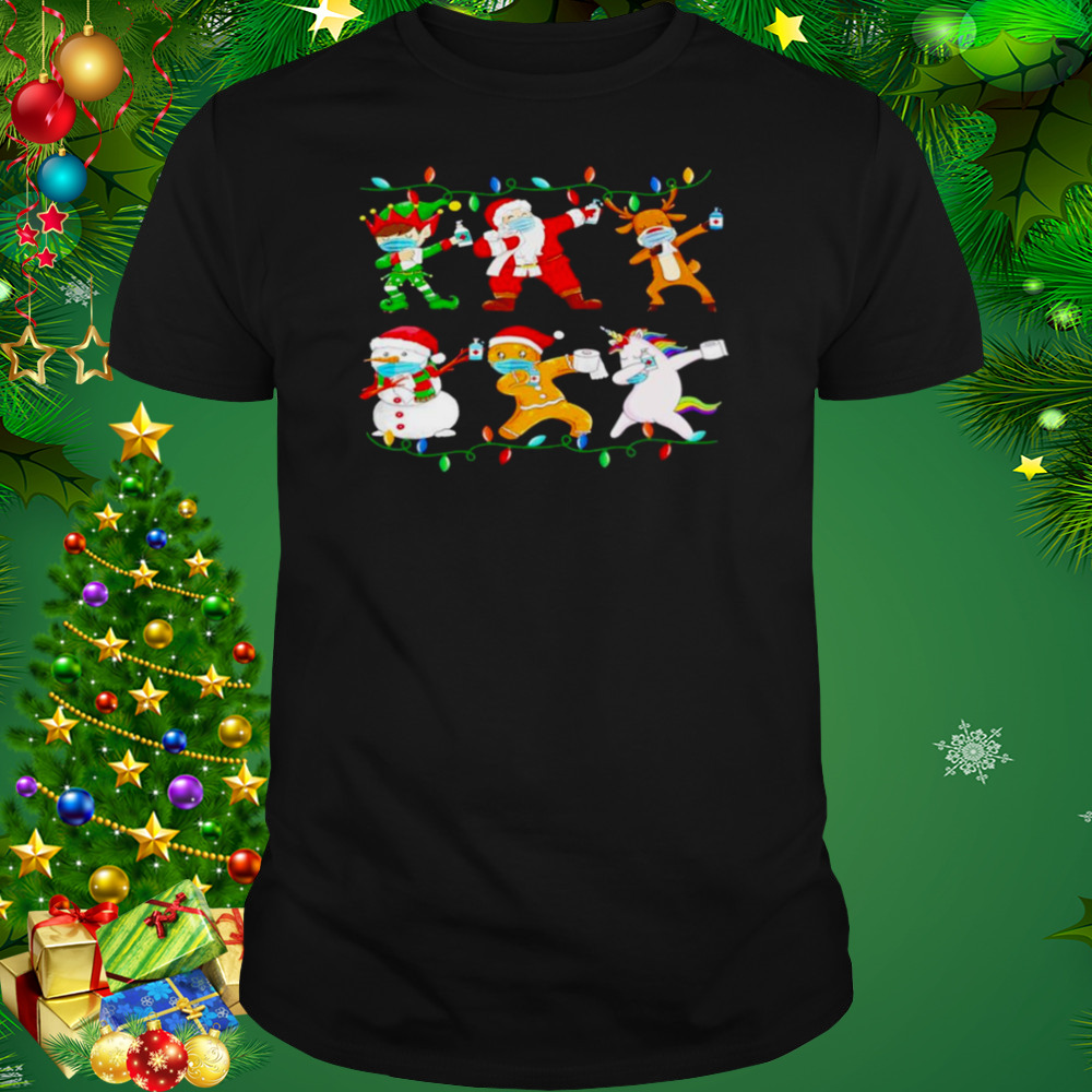 christmas dabbing Santa Elf friends Christmas lights shirt 1 Unisex tshirt