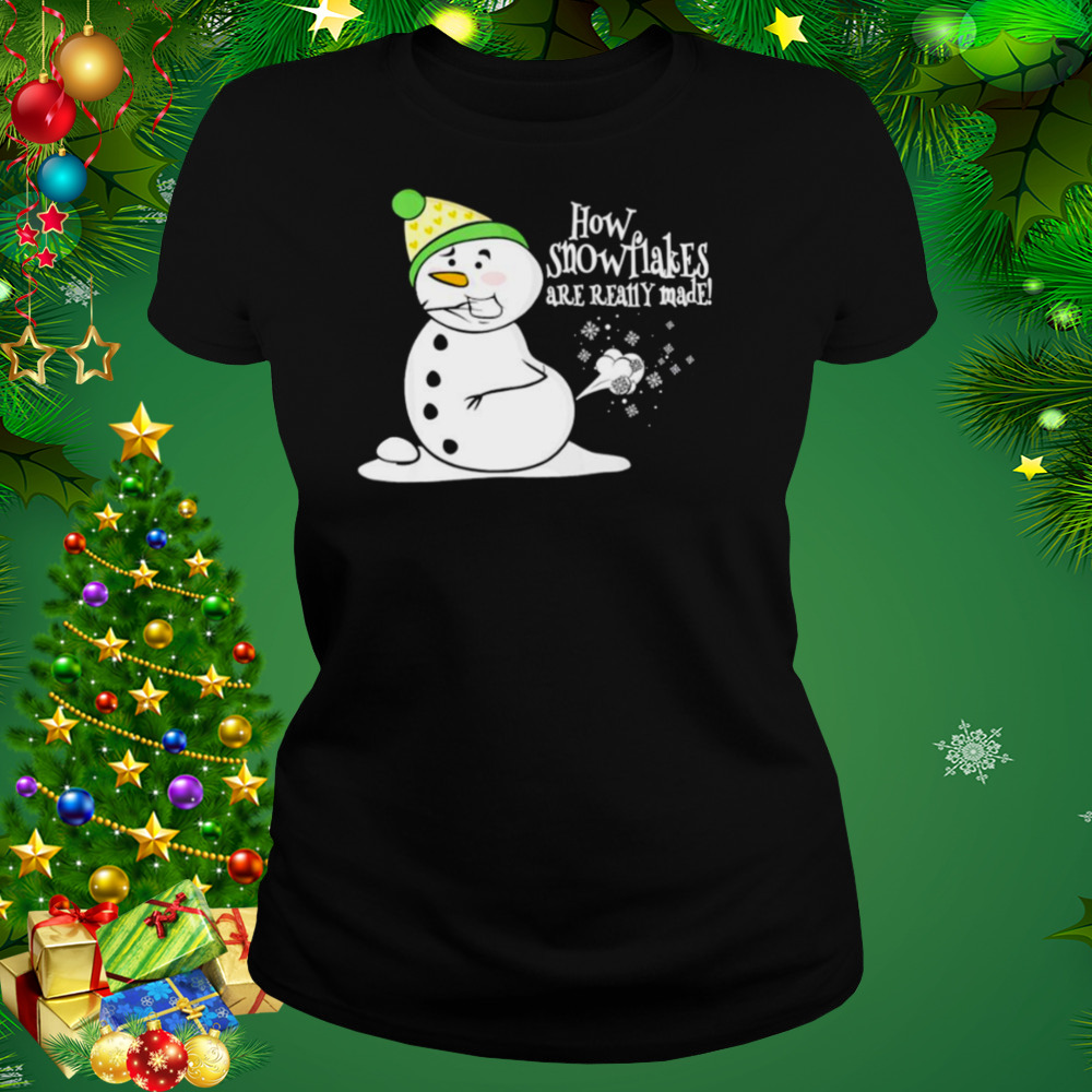 how snowflakes are really made snowman fart Christmas shirt 2 Women's tshirt