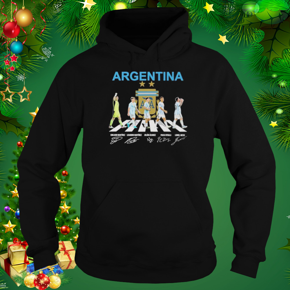 Argentina Martinez, Alvarez and Dybala and Messi abbey road world cup 2022 signatures shirt 5 Hoodie tshirt
