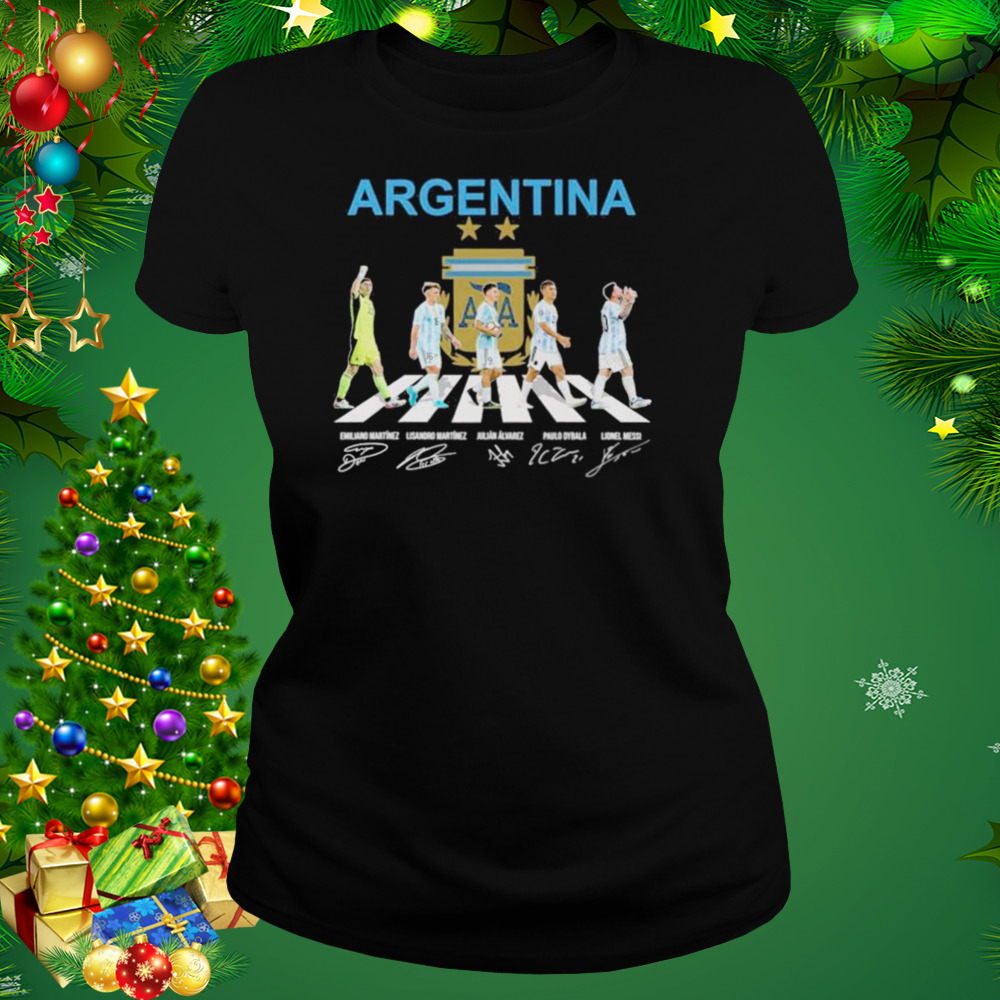 Argentina Martinez, Alvarez and Dybala and Messi abbey road world cup 2022 signatures shirt 2 Women's tshirt