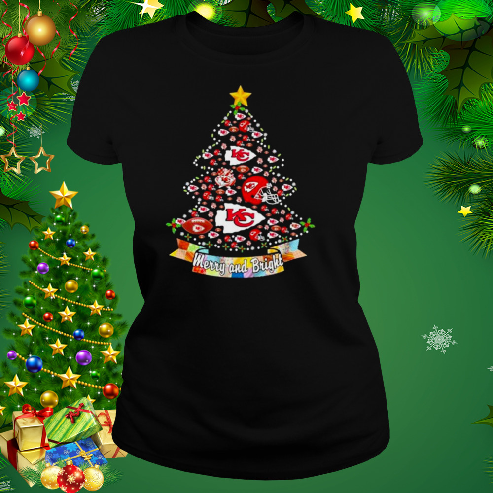 Kansas City Chiefs Helmet Tree Merry and Bright Christmas shirt 2 Women's tshirt