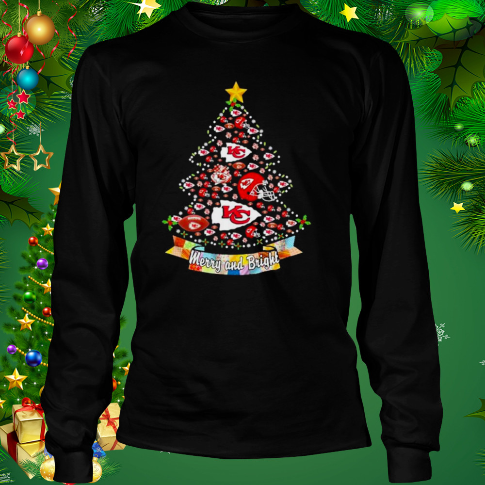 Kansas City Chiefs Helmet Tree Merry and Bright Christmas shirt 3 Longsleeve tshirt
