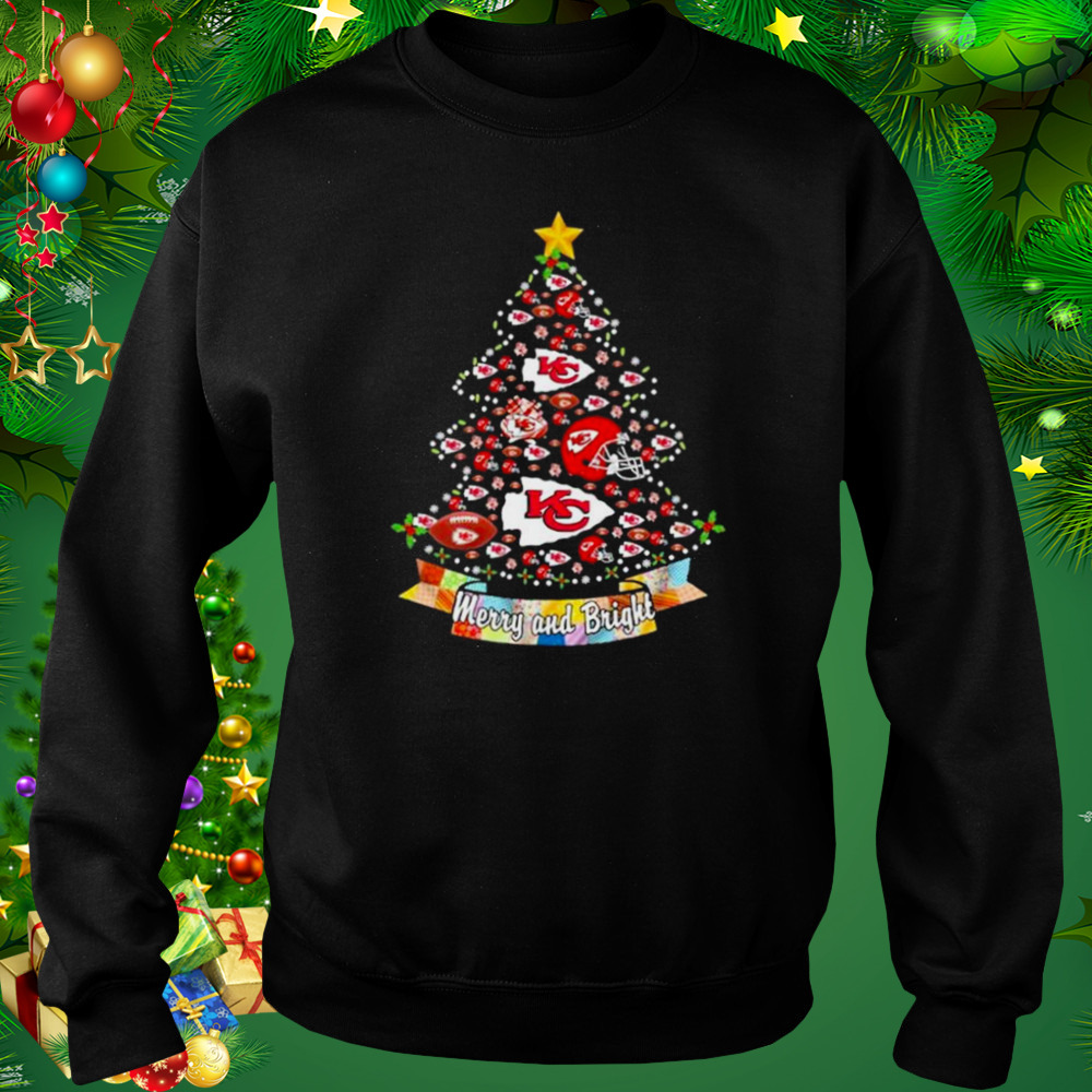 Kansas City Chiefs Helmet Tree Merry and Bright Christmas shirt 4 Sweat tshirt